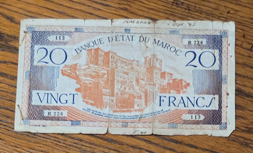 Vintage Banknote from Morocco .