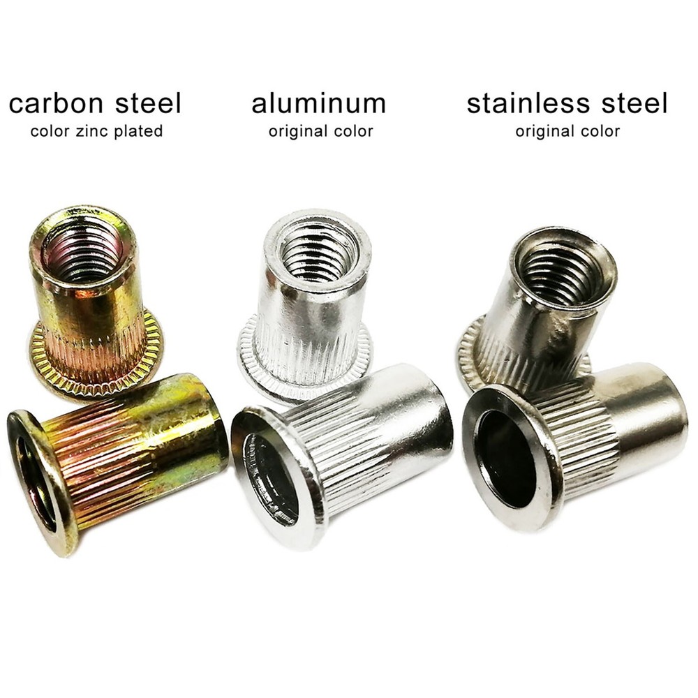 1200Pc Rivet Nuts M3-M12 Steel/Aluminum Rivnut Insert Nutsert Threaded Flat Head