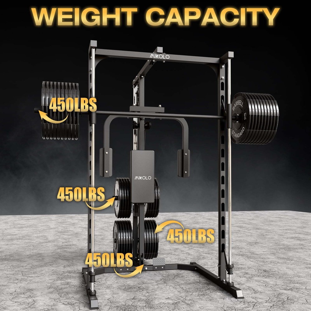 Smith Machine Home Gym Power Rack Pec Deck Lat Pull down w/Bar, Low Row Cable
