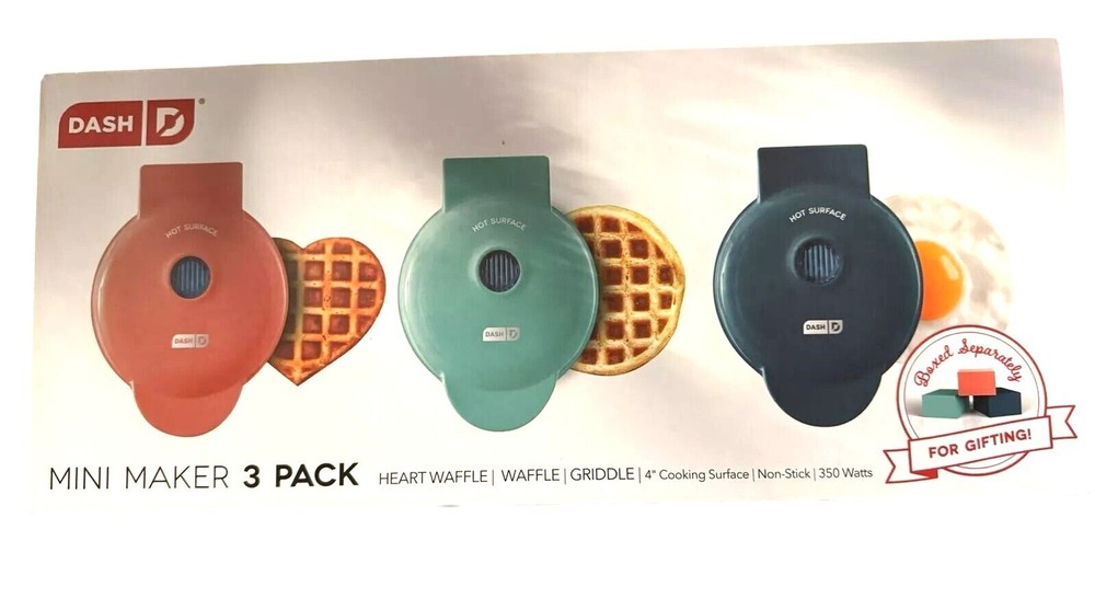 Dash Mini Maker 3 Pack - Heart Waffle Regular Waffle & Griddle - Nonstick Cookin