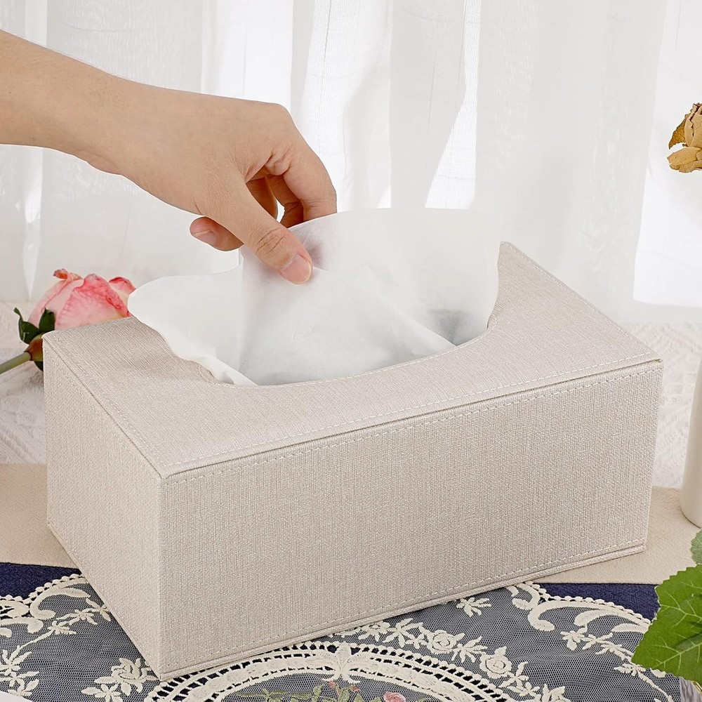 High-Quality Rectangular Tissue Box Holder - Magnetic Closure & Beige Fabric