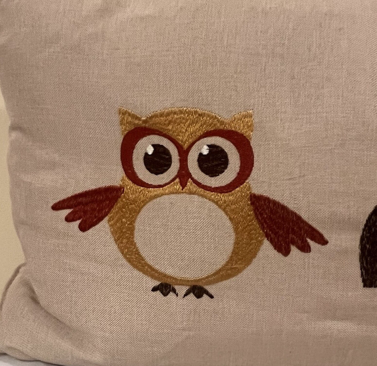 Fall 24x14 RECTANGLE Three STITCHED EMBROIDERED OWLS Lumbar PILLOW Multi Colors