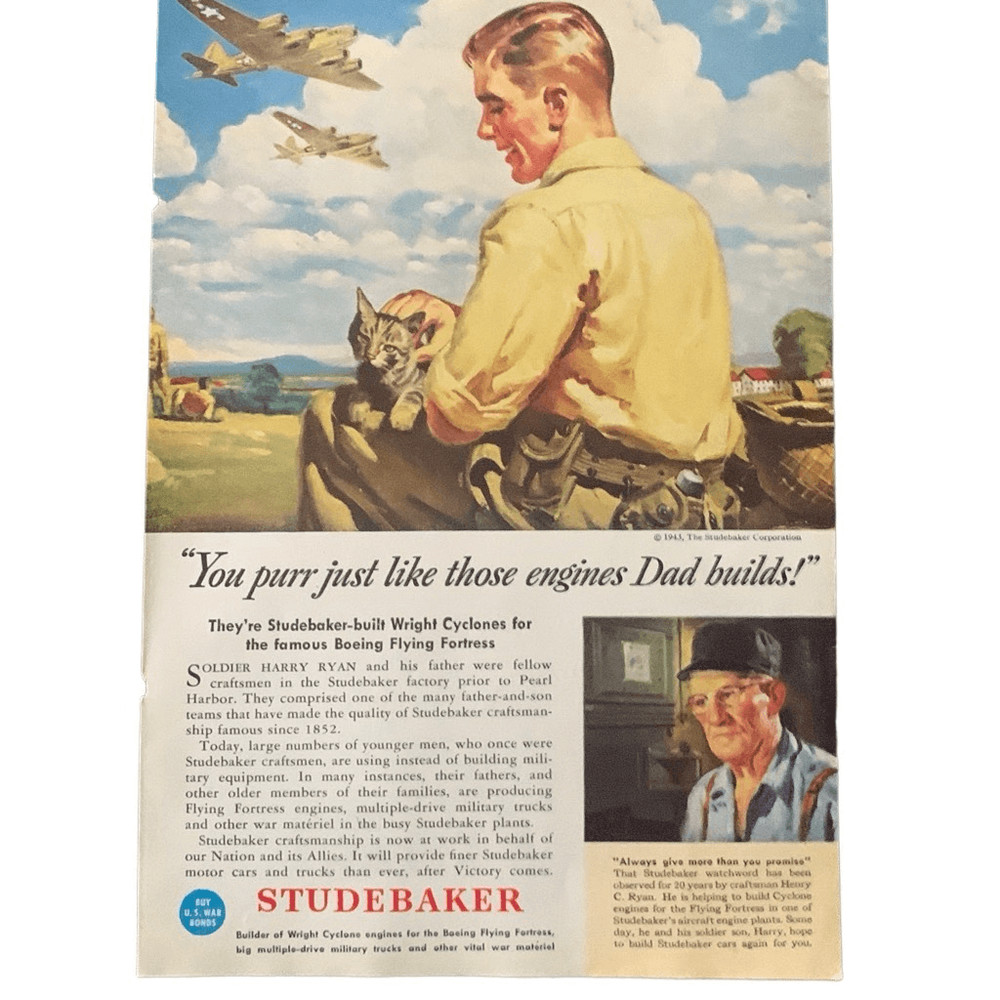 Vintage 1943 Studebaker Purr Just Like Those Engines Ad Advertisement