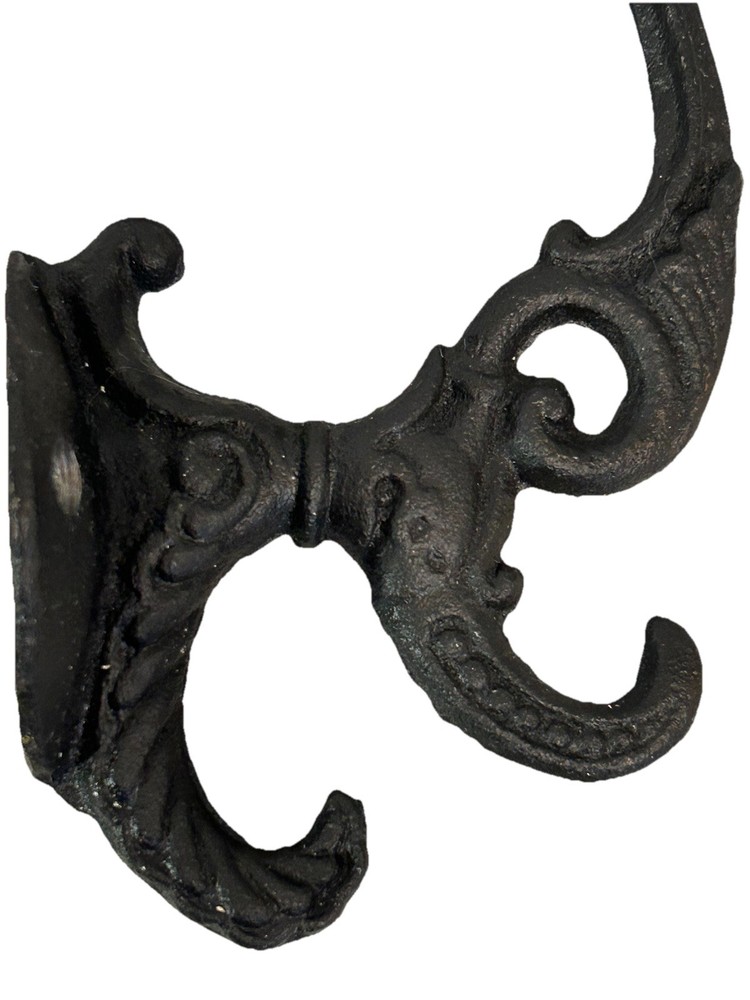 Vintage Pair Cast Iron Victorian-style Triple Wall Hook Black Heavy Scrollwork