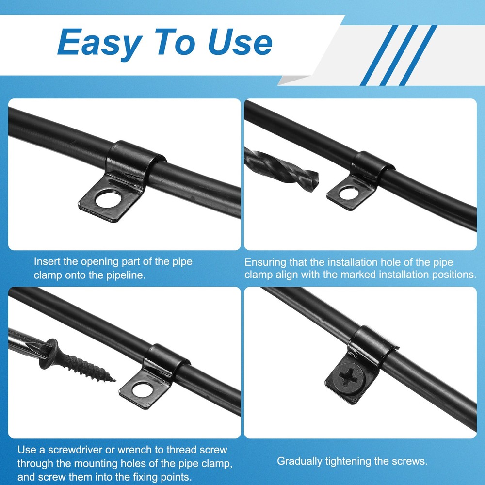30Pcs 5mm Pipe Strap Carbon Steel Conduit Strap, Black