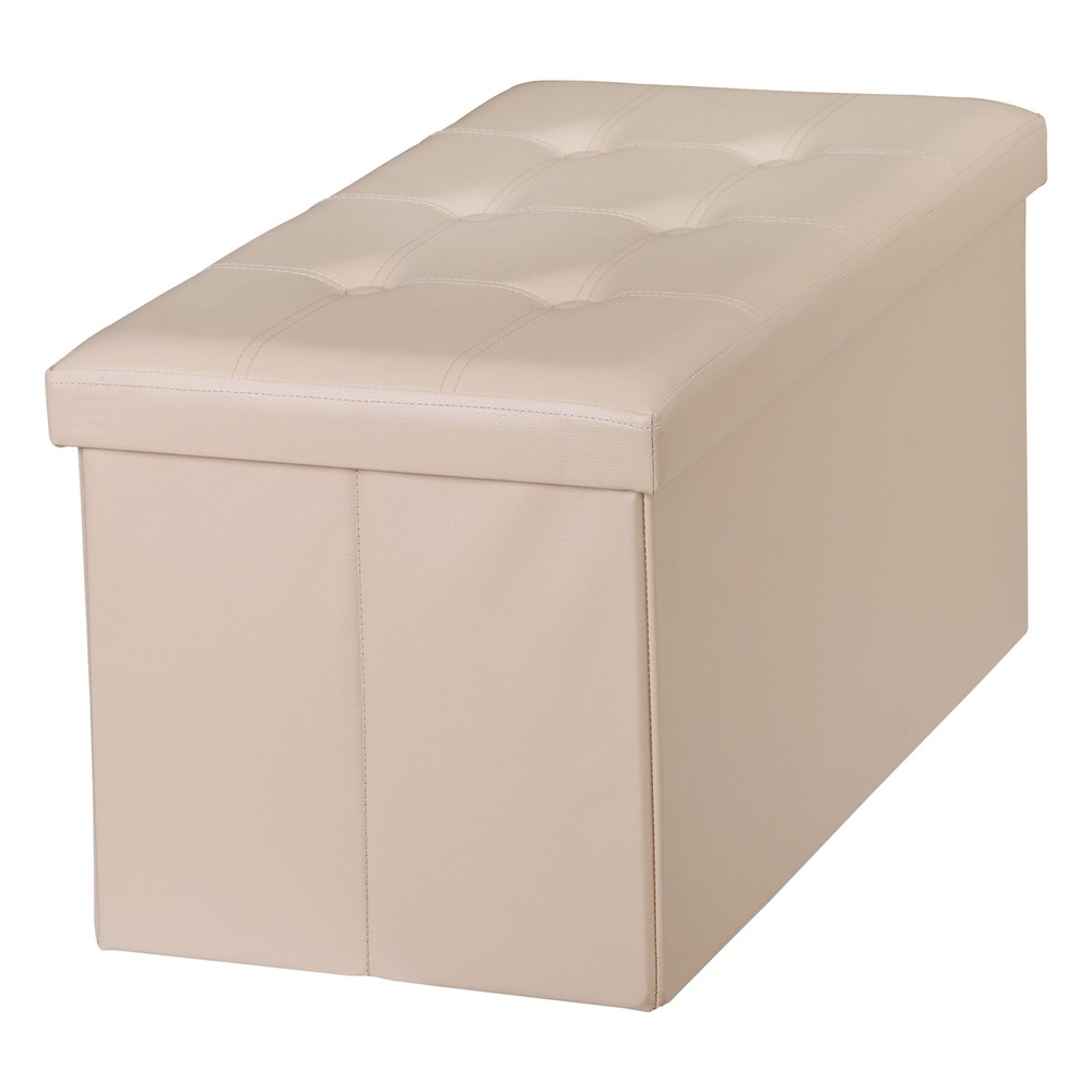Folding Storage Ottoman 350 lb Load Capacity Storage Bench Footrest Beige