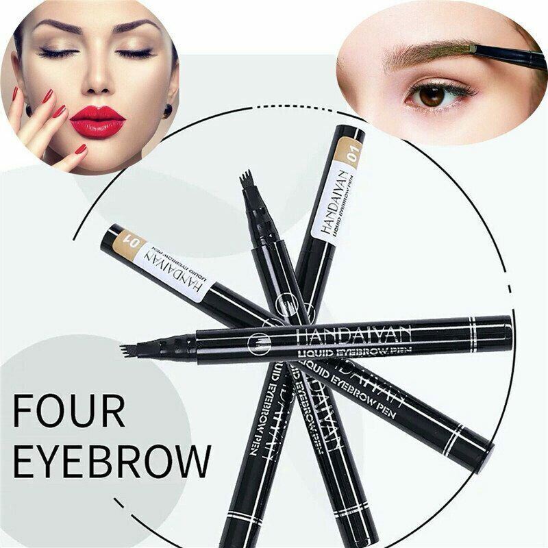 2 Pack Long-Lasting Liquid Tattoo Eyebrow Pens: 4 Tips, 3D Fork Microblading Ink
