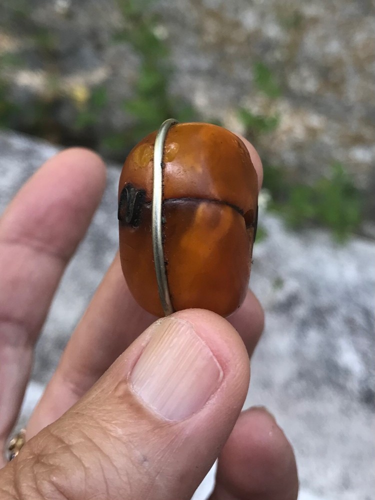 (B) Repaired antique Berber Amber Bead Silver Morocco #4