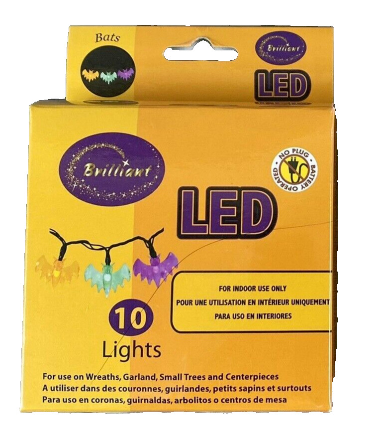 Brilliant Multicolor Bat LED String Lights 10CT Battery Operated Indoor Use