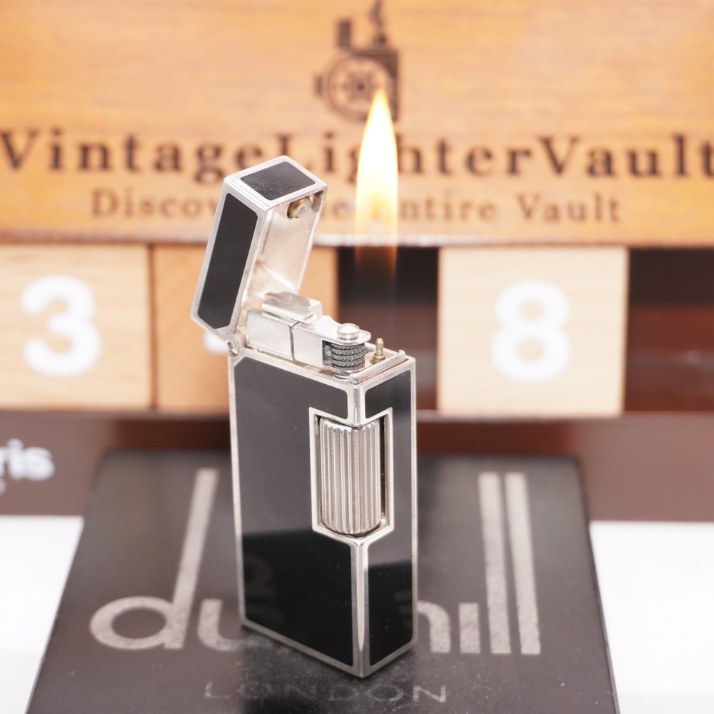 Dunhill Mini Lighter Silver & Black Lacquer_Ultrasonically Cleaned_Working