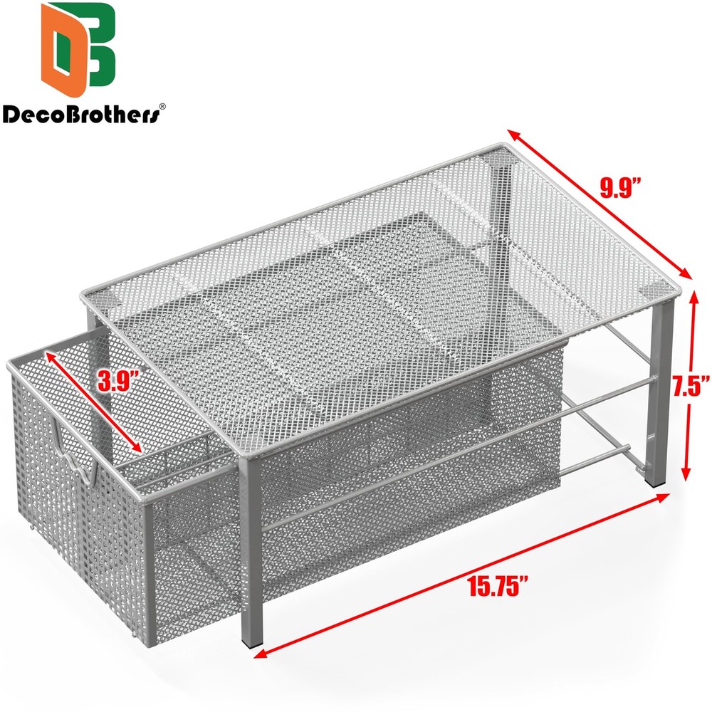Deco Brothers Stackable Pull Out Cabinet Sliding Basket with Dividers, Large,
