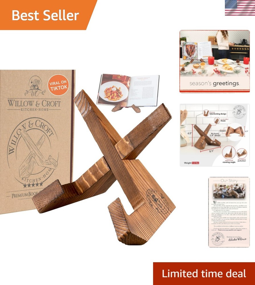 Collapsible X-Design Cookbook Stand - Lightweight Rustic Kitchen Display