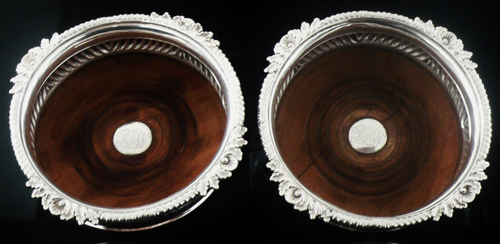 Pair Antique Sterling Silver Bottle Wine Coasters, John & Thomas Settle 1814