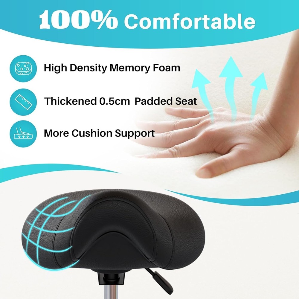 Saddle Stool Rolling Chair Saddle Chair with Wheels Thickened PU Leather Stool
