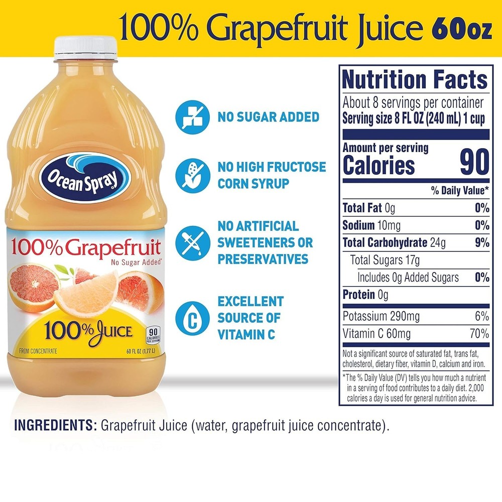 Juice, 100% Grapefruit, 60 Ounce Pack of 8