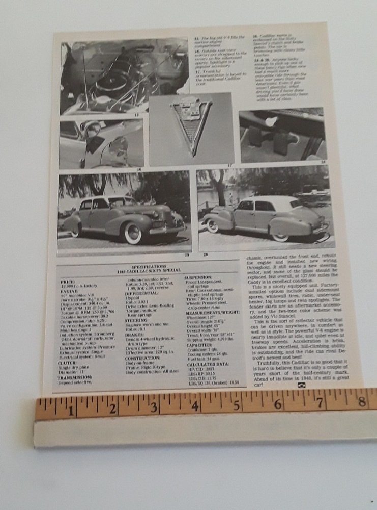 1940 CADILLAC SIXTY SPECIAL ORIGINAL 1988 ARTICLE