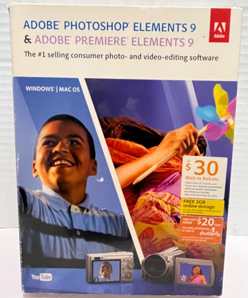 Adobe Photoshop Elements 9 & Premiere Elements 9 Bundle PC/Mac Complete w/ Seria