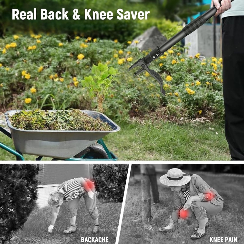 GOXAWEE Weed Puller Tool, 4-Claw Stand Up Weeder with Adjustable 46” Handle