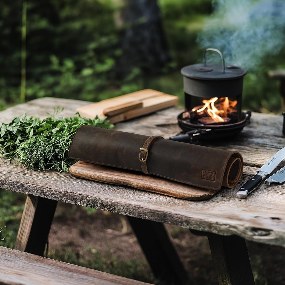 Genuine Leather Knife Roll Bag