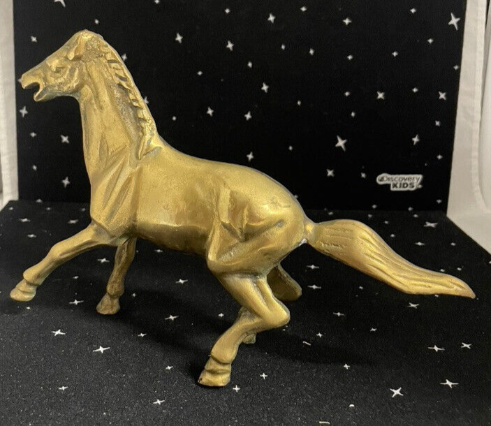 Vintage Solid Brass Galloping Horse Figure 6" High 9" Long