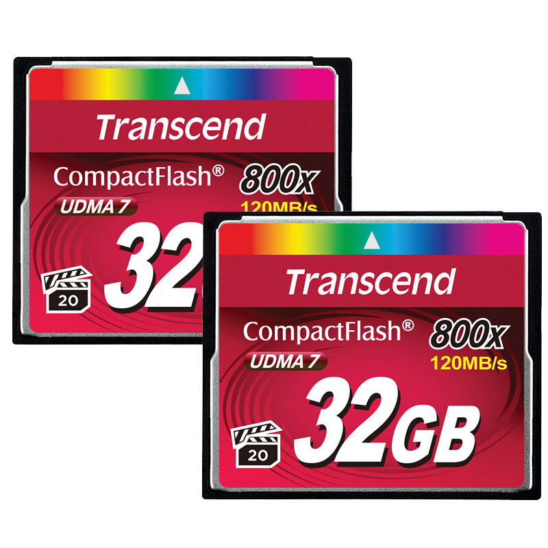 2 Pack Transcend 32GB 800x Compact Flash UDMA Memory Card
