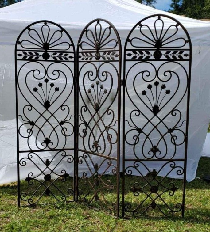 Wrought/Cast Iron Folding Room Divider Screen Bronze Tone Very Heavy Solid Piece
