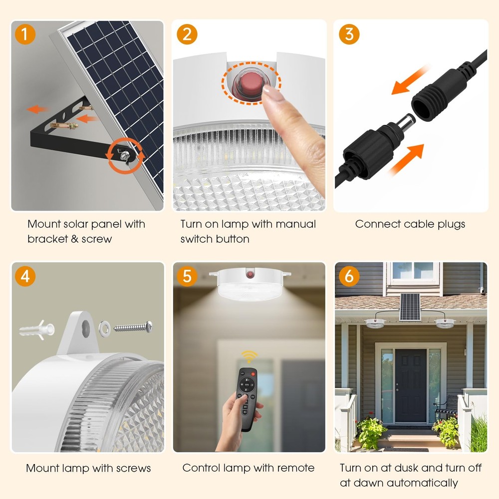 UPONUN Solar Ceiling Light Motion Sensor 2 Pack, 2 Pack with Motion, White