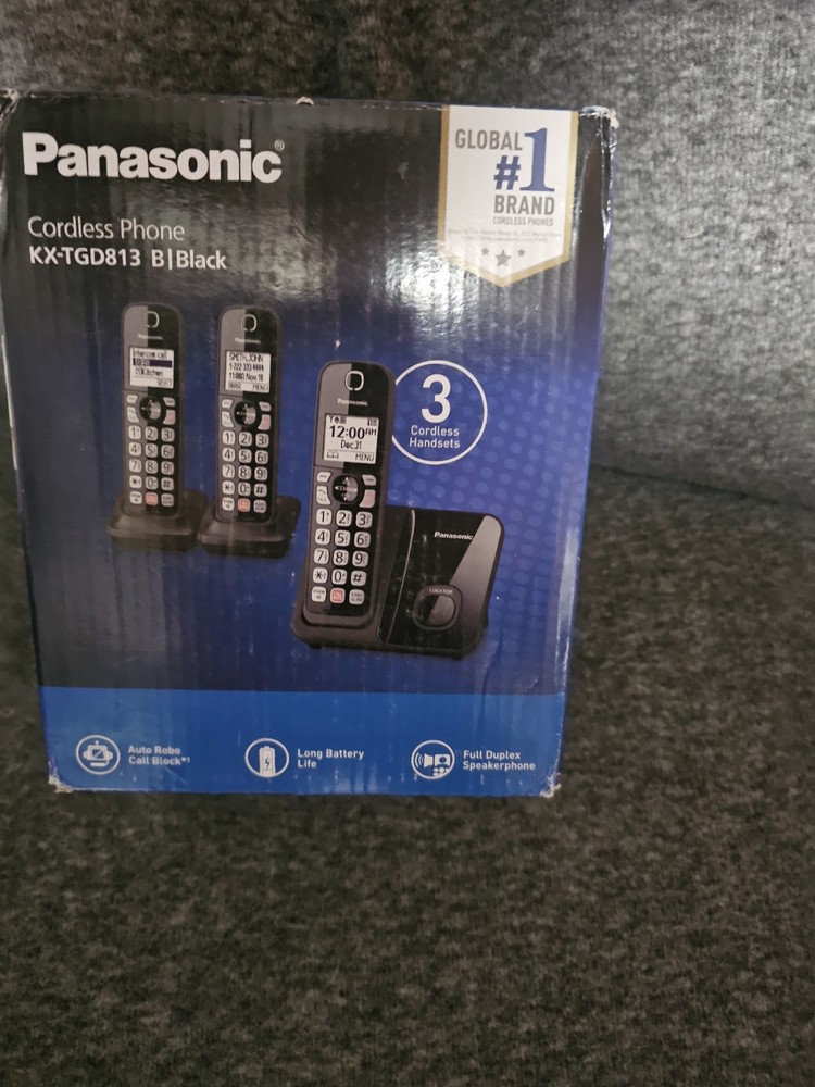 Panasonic Cordless Phone System Expandable Call Blocking 3 Handsets KX-TGD813B