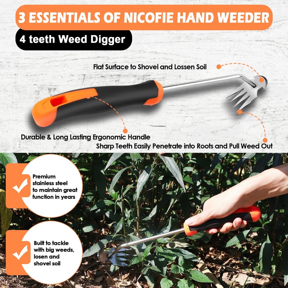 2026 Hand Weeder Tool, Rubber Handle Manual Weeder Puller Tool, Uprooting Wee...