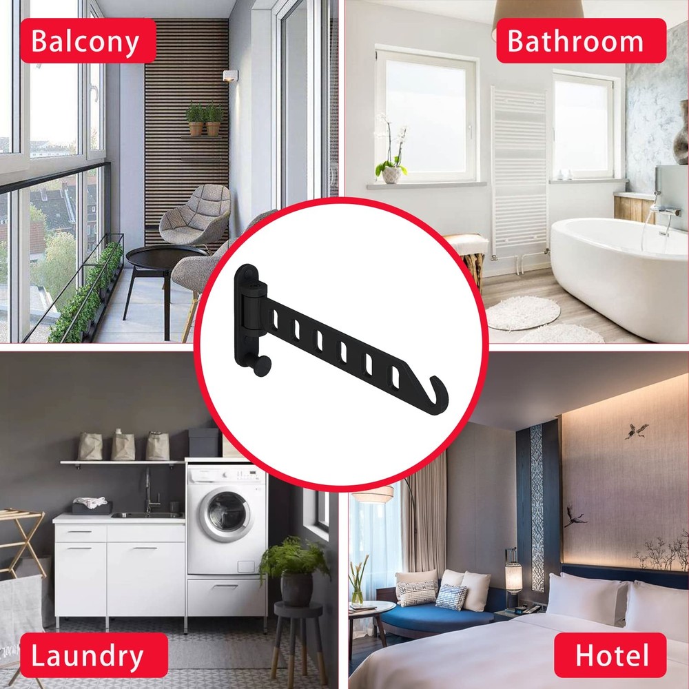 1 Pc Folding Wall Mounted Clothes Hanger Folding Garment Hooks Black