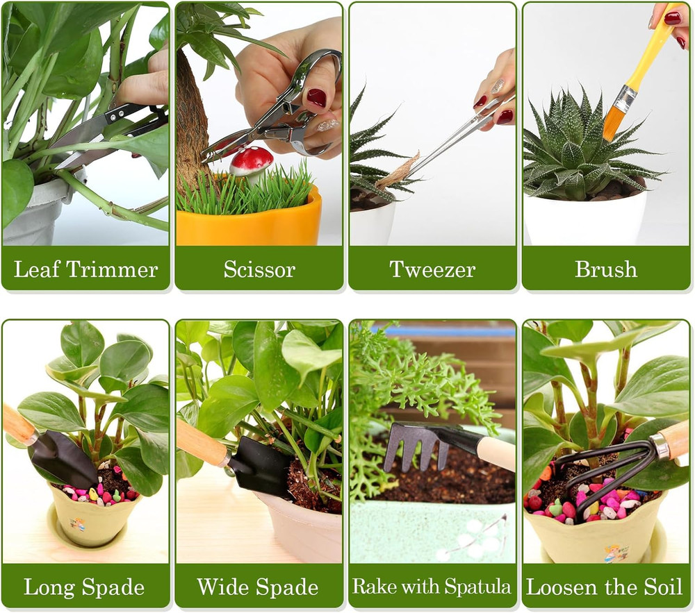 9 Piece Basic Bonsai Tools Set, Includes Pruning Shears, Mini Rake, Fold Scissor