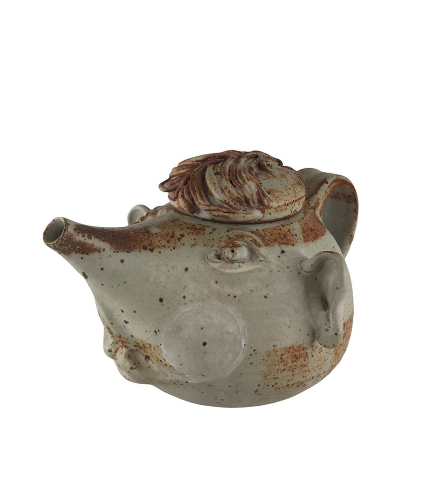 Studio Pottery Rat Face Teapot Signed GK