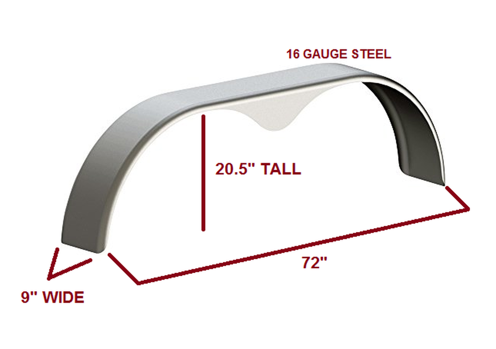 2) Tandem Axle Cold Rolled Steel Utility Trailer Fender Teardrop 9" x 72" x 21.5