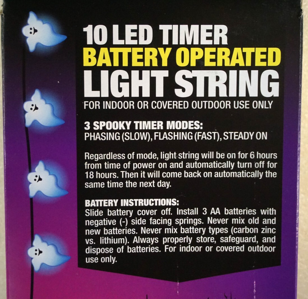 Halloween 10 LED Light String Ghosts Battery Operated Timer 3 Modes