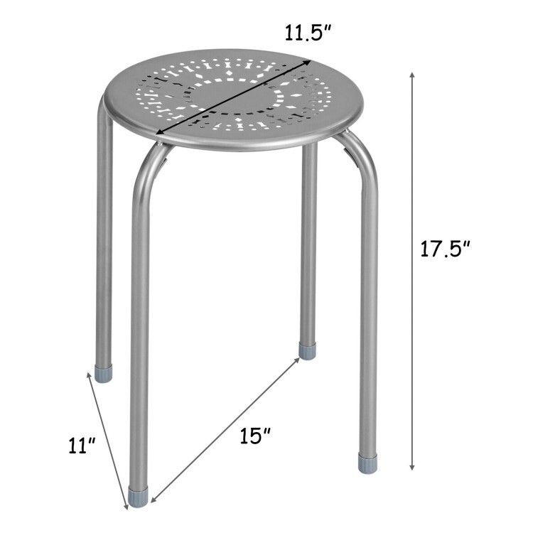6PCS Stackable Metal Stool Set Daisy Backless Round Top Compact Size Lightweight