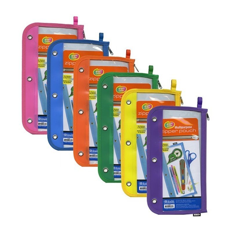 6 assorted bright color multipurpose zipper pouches