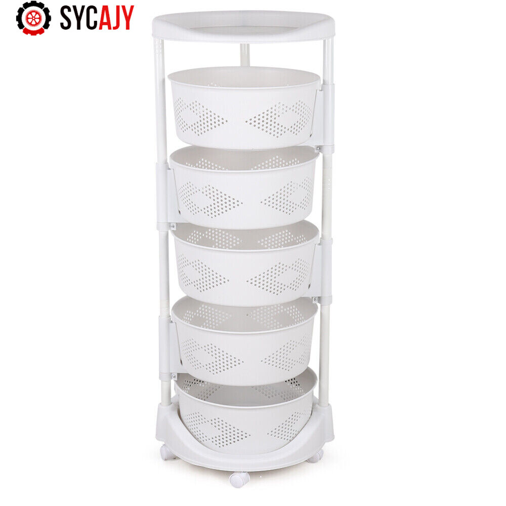 Kitchen Storage Cart Rotating Basket Vegetable Rack Multi-Layer Storage Shelves