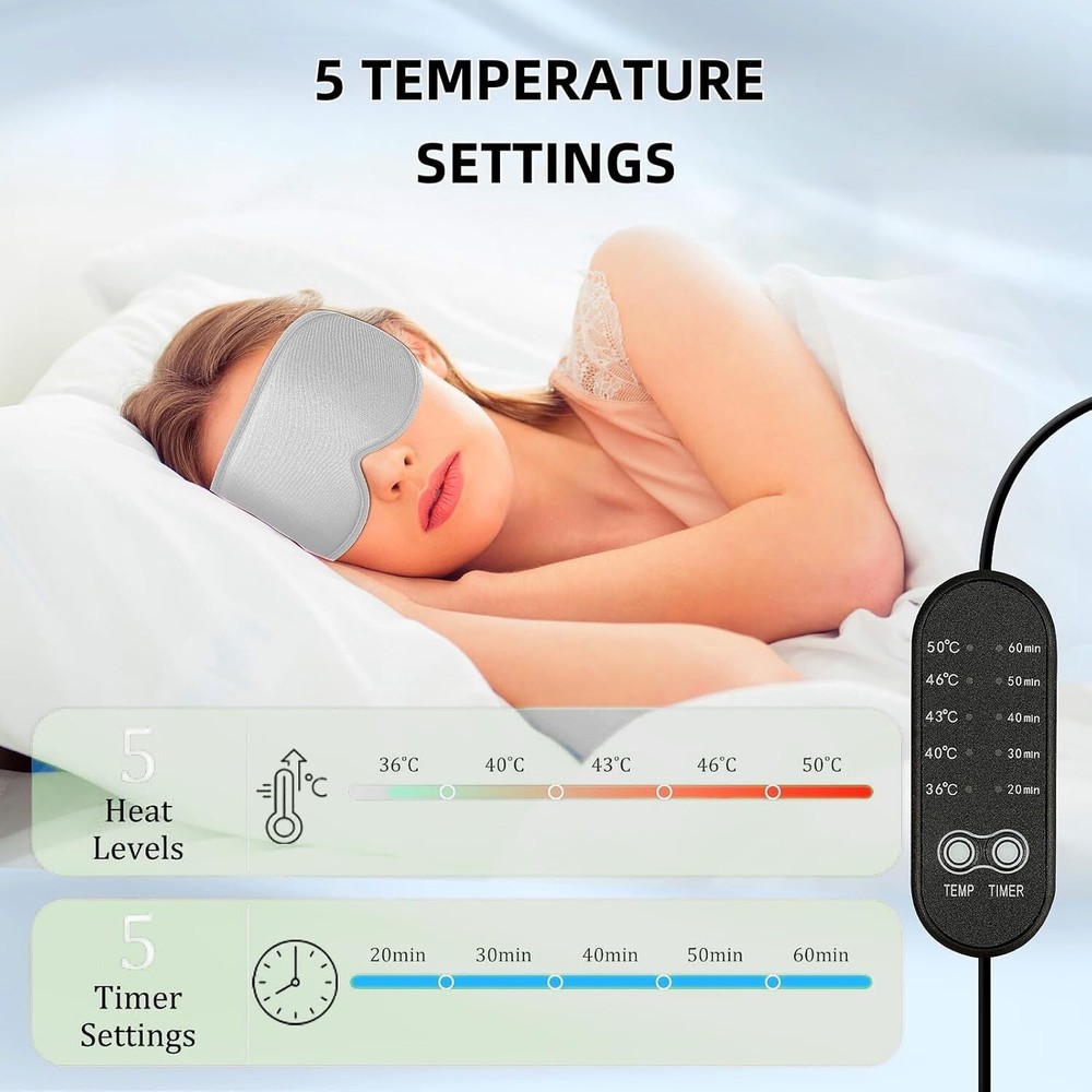 Silk Eye Mask for Sleep with Heat Adjustable Temperature and Timer USB Cable
