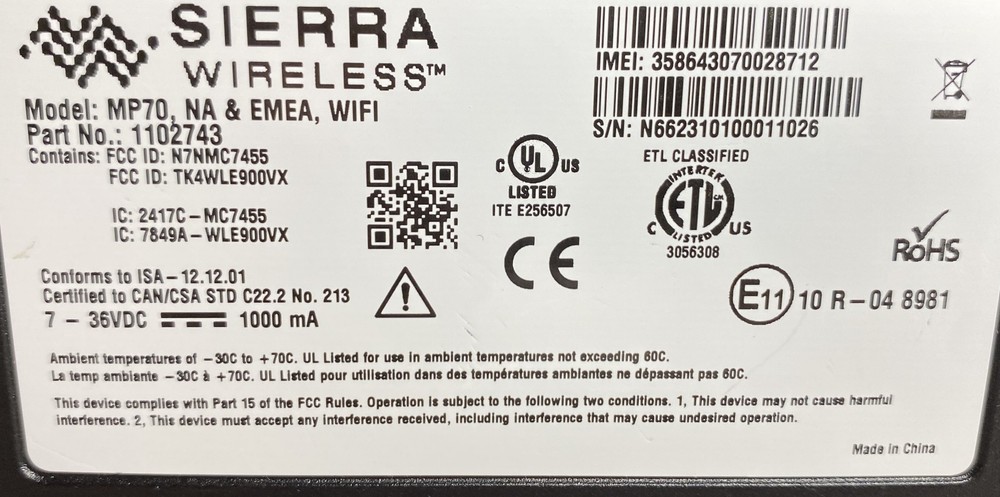 Sierra Wireless / SemTech AirLink MP70 LTE-Advanced Pro Rugged Vehicle Router