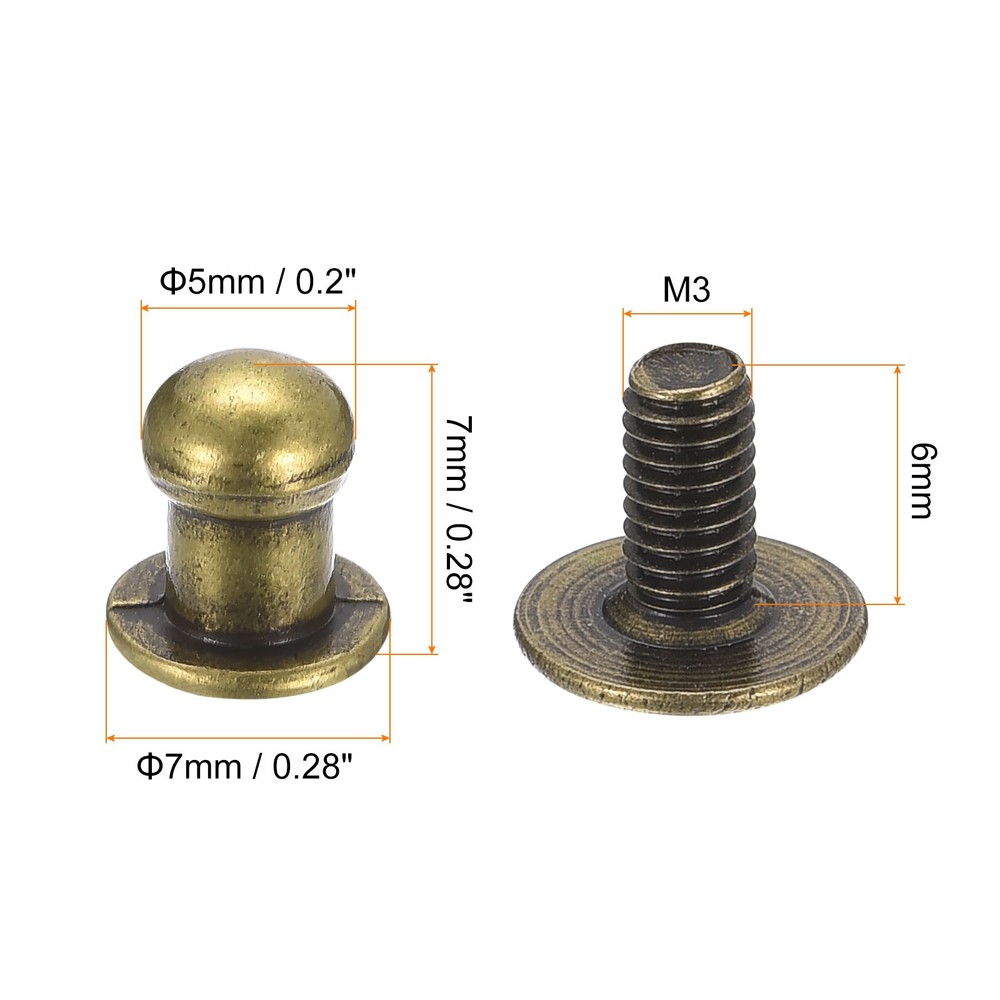 5mm Ball Head Stud Rivets Screw Back, 15Pack Round Head Button, Bronze Tone