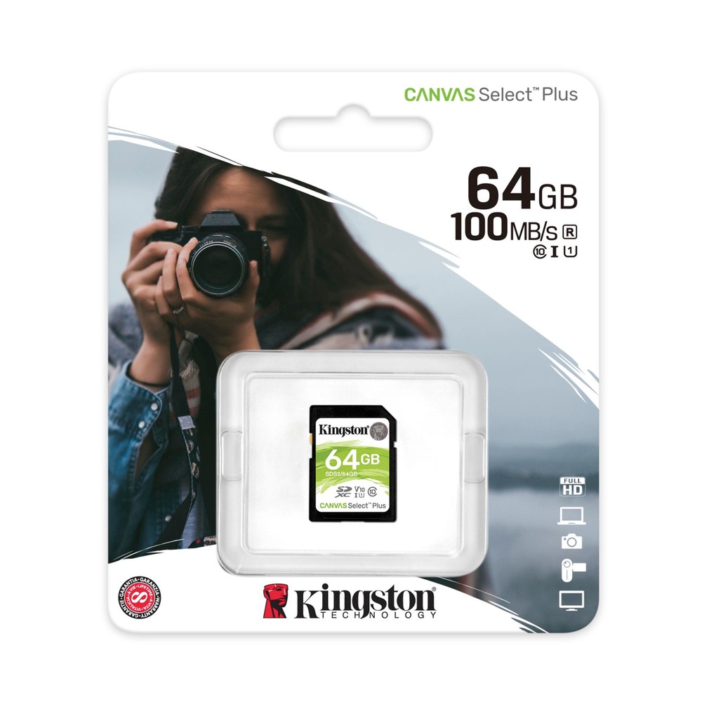 Kingston 64GB SDHC Canvas Select Plus Memory Card 2 Pack with Card Reader Bundle