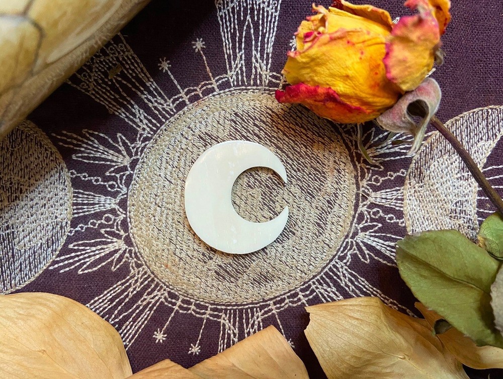 Bovine Bone Crescent Moon Carving, Ethically Sourced Cow Bone