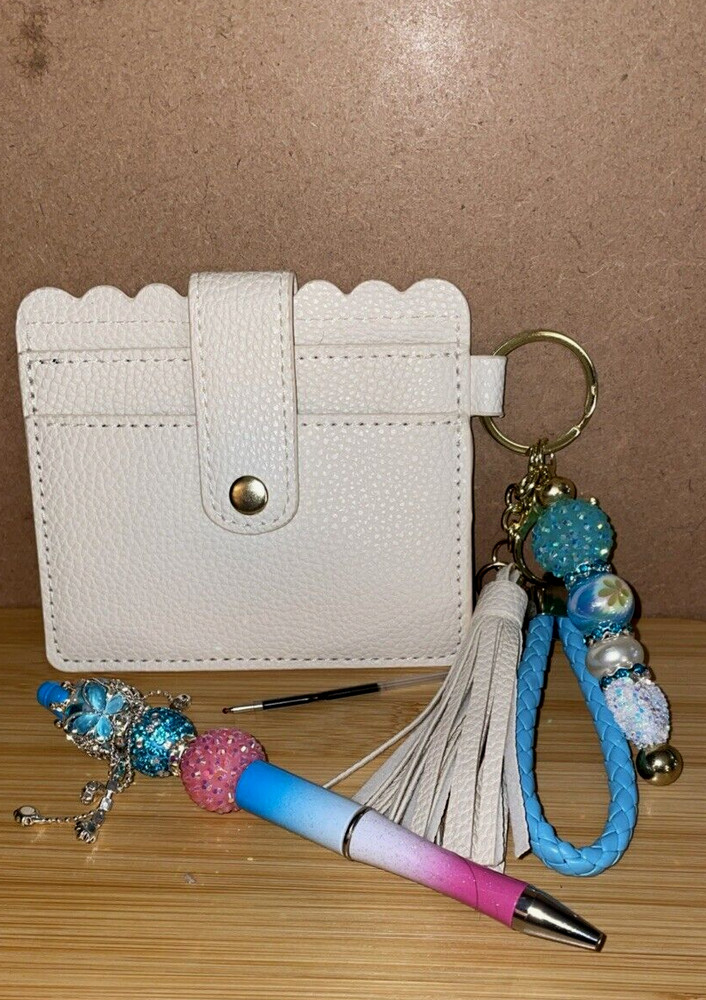 HAND MADE BEAD PEN, BEAD KEY CHAIN, wallet -& INK REFILL-3 PC set