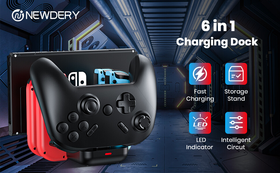 NEWDERY Controller Charger Dock For Nintendo Switch Pro Controller and Joy con