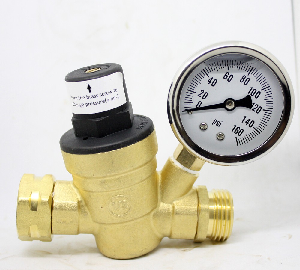 3/4" Lead-Free Brass Adjustable Water Pressure Regulator RV Reducer w/Gauge