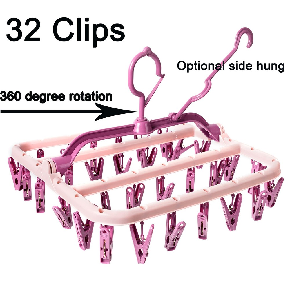 Clothes Drying Racks Foldable Clip Hangers Plastic with 32 Drying Clips Wind-...