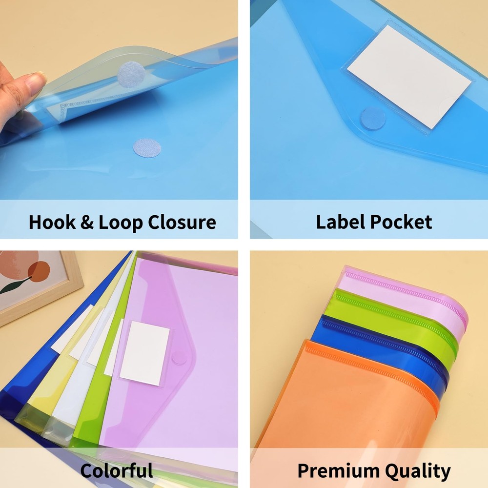 30 Pack 10 Color Plastic Envelopes Poly Envelopes, File Folders Clear Documen...