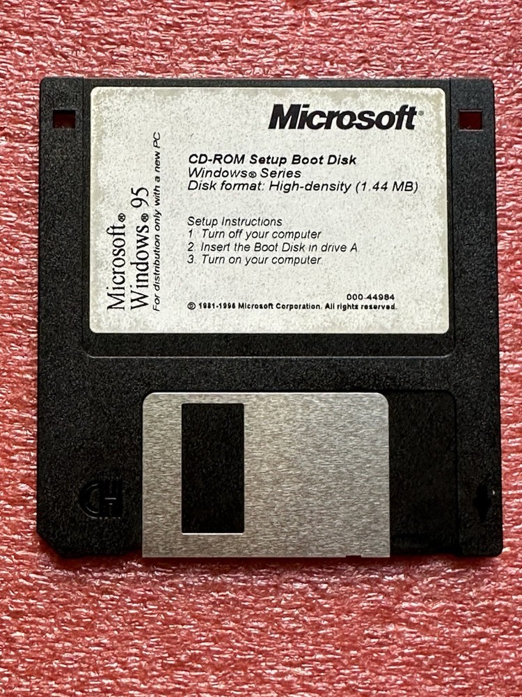 Microsoft Windows 95 CD-ROM Setup Boot Disk - 3.5" Floppy Vintage Software '96