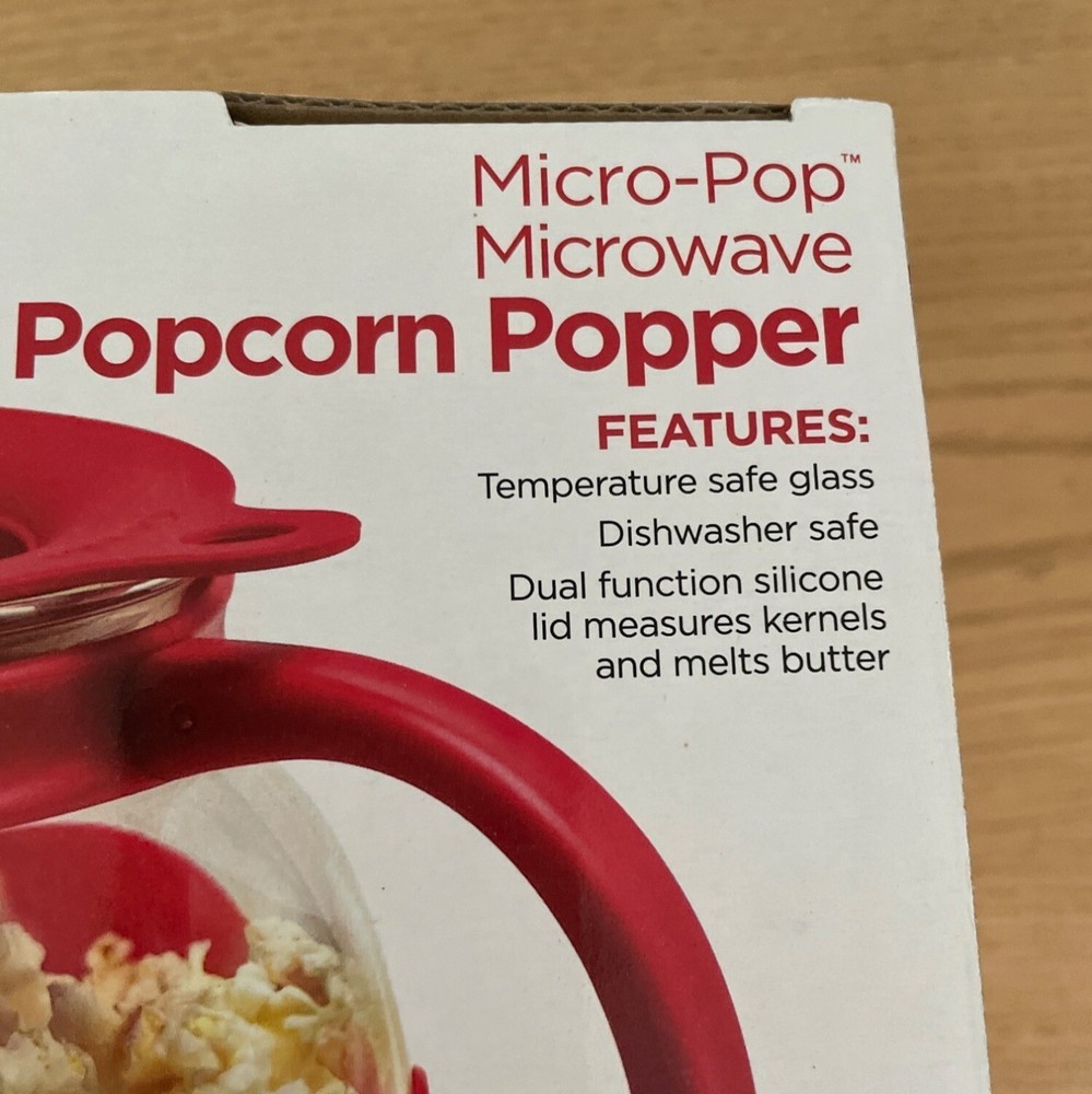 Ecolution Micro-Pop Microwave Popcorn Machine Popper Red Glass Silicone 1.5 Qt