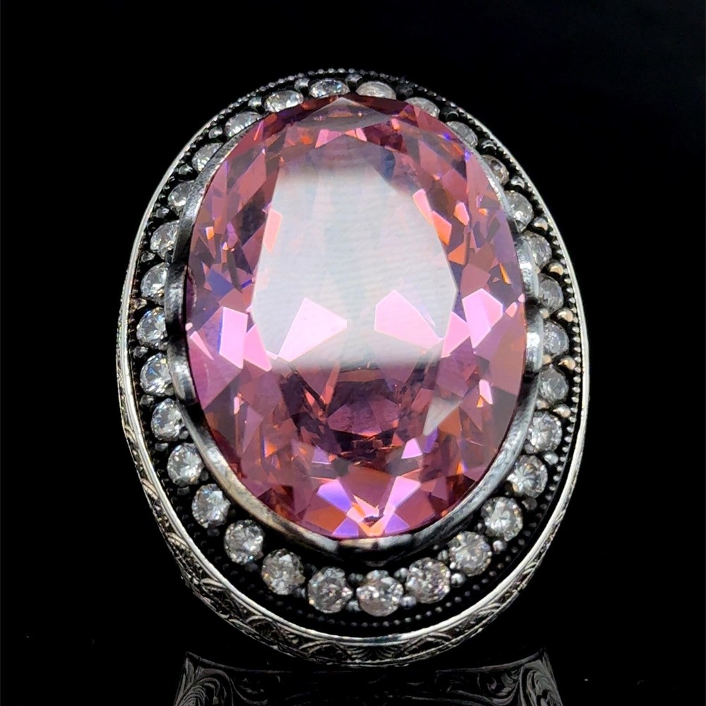 Men's Large Moissanite Quartz Ring – Heavy Turkish Handmade Statement Ring